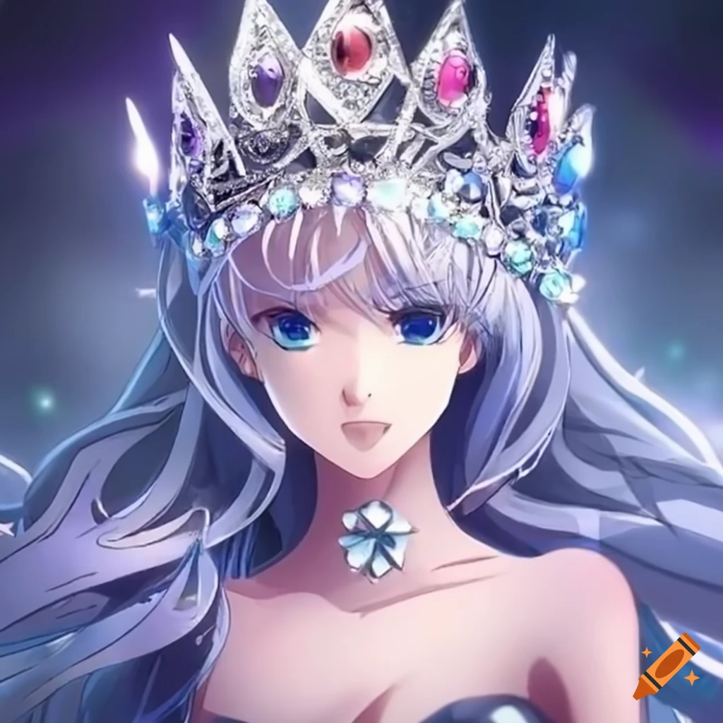 Anime queen girl with silver diamond crown on Craiyon