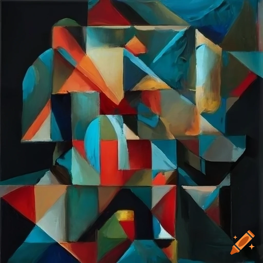 cubist painting with crowded diagonal composition