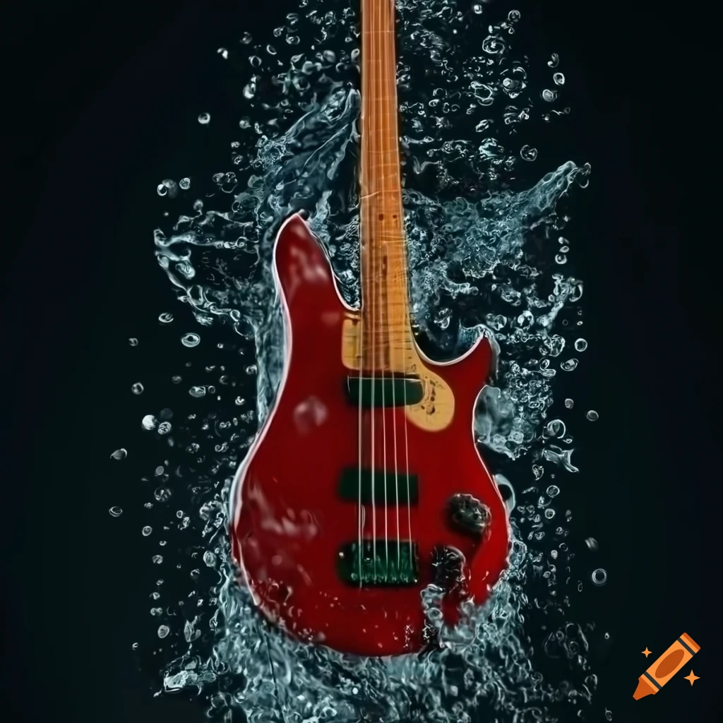 Bass guitar falling into water on Craiyon