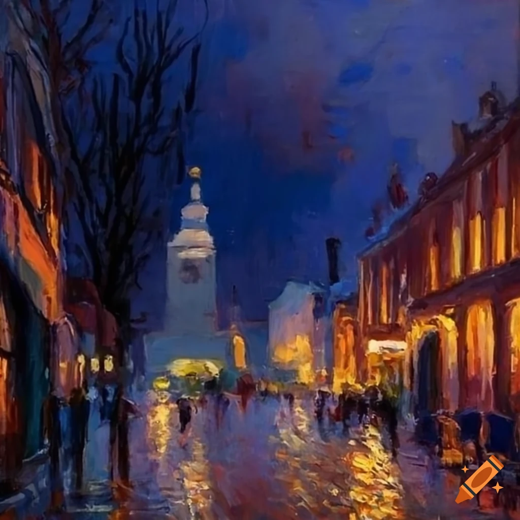 Impressionist painting of a moonlit sea waterfront on Craiyon