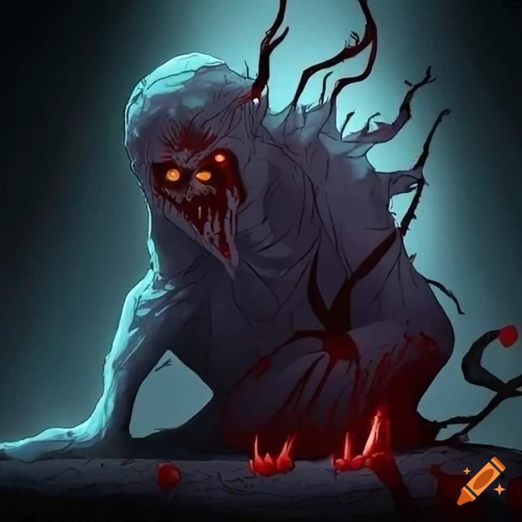Scary shadow monster with glowing red eyes on craiyon