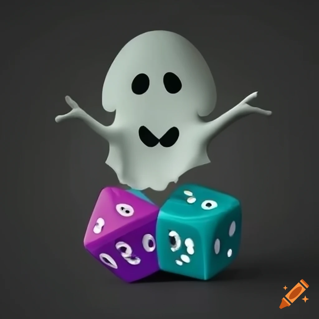 surreal image of a ghost sitting on a colored dice
