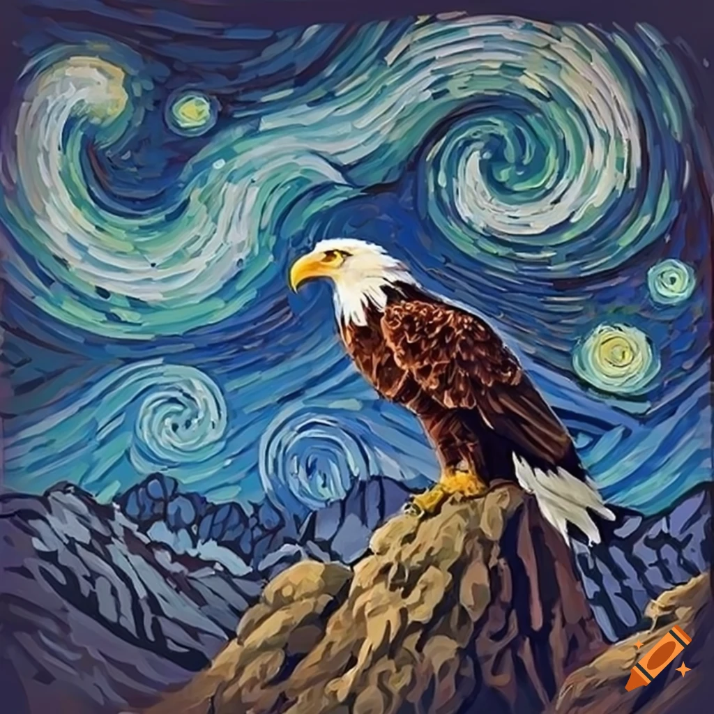 eagles in a starry night sky