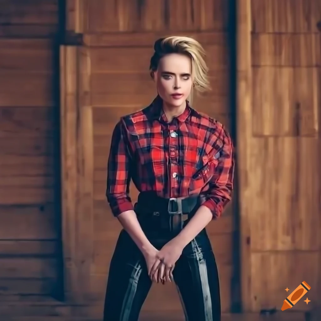 hyperrealistic painting of a young cowgirl riding a horse in a barn