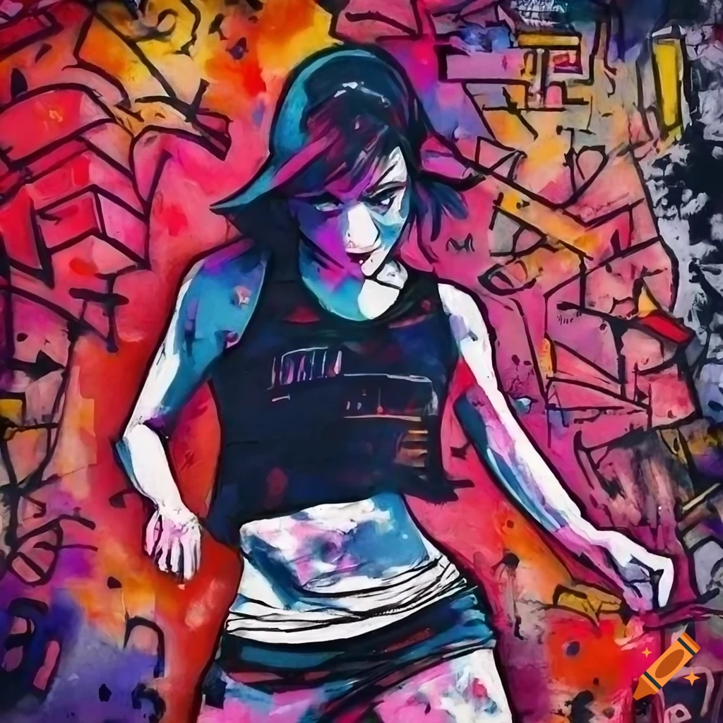 illustration of a girl dancing in a graffitied subway tunnel