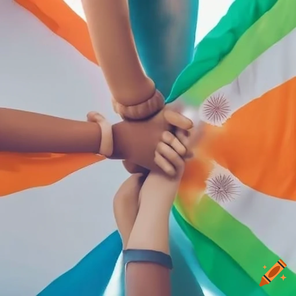 Kids holding indian flag together on Craiyon