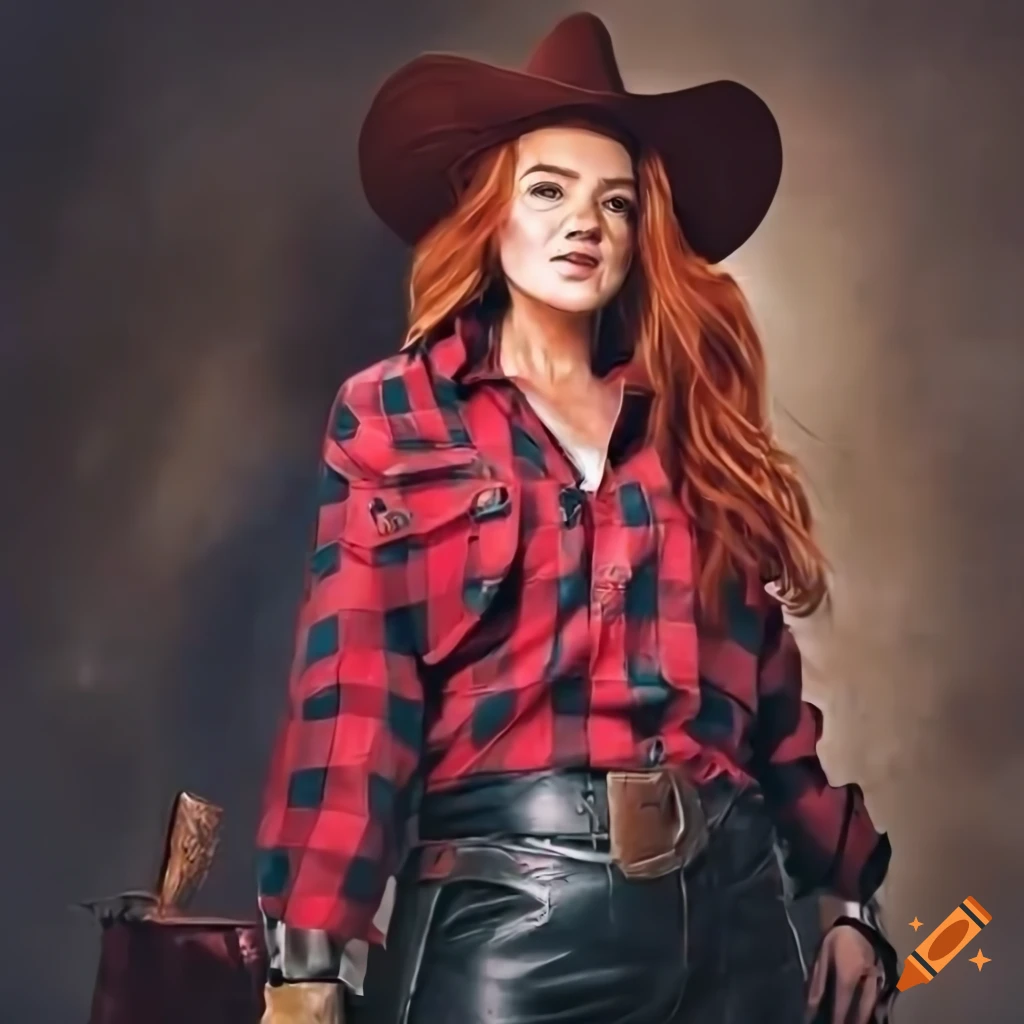 portrait of a cowgirl in farmhouse kitchen