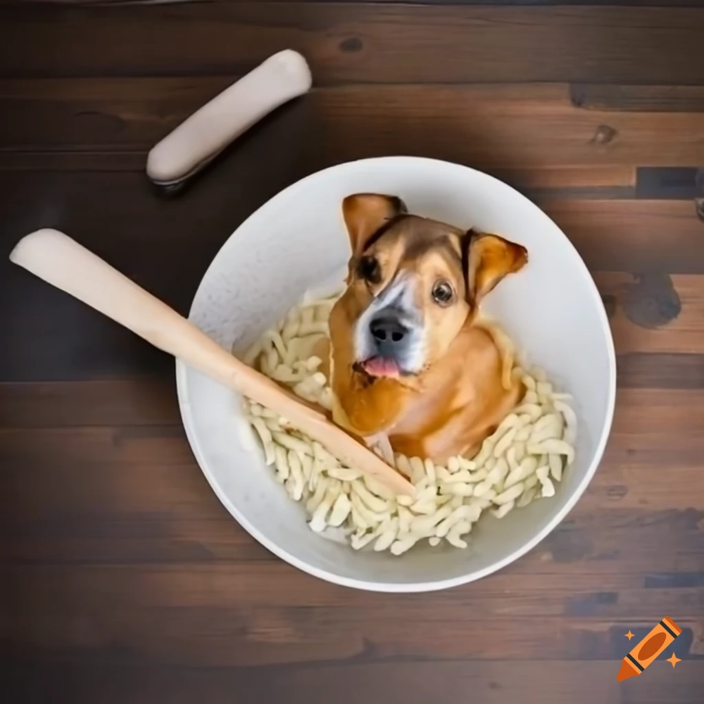 Dog sitting next to a bowl of rice on Craiyon
