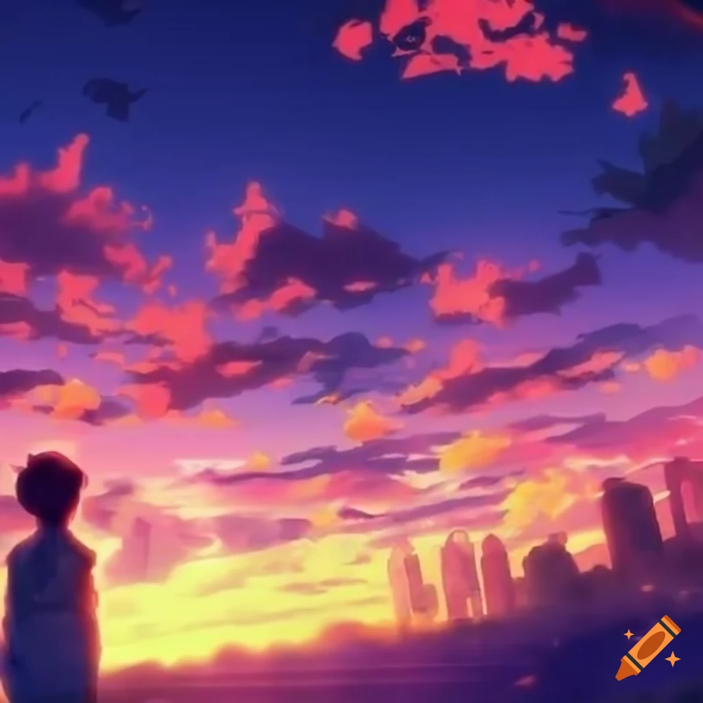 anime character gazing at sunset