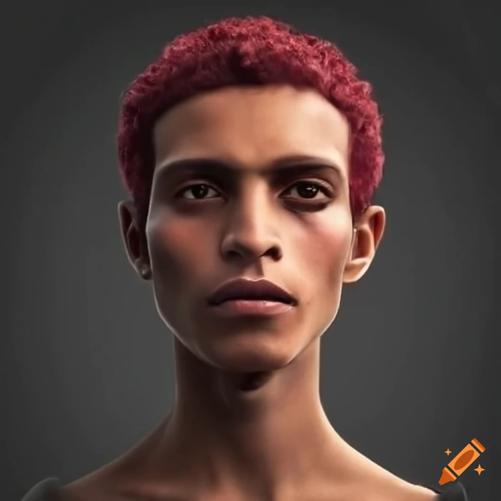 portrait of a maroon-haired alien man with Yemeni features