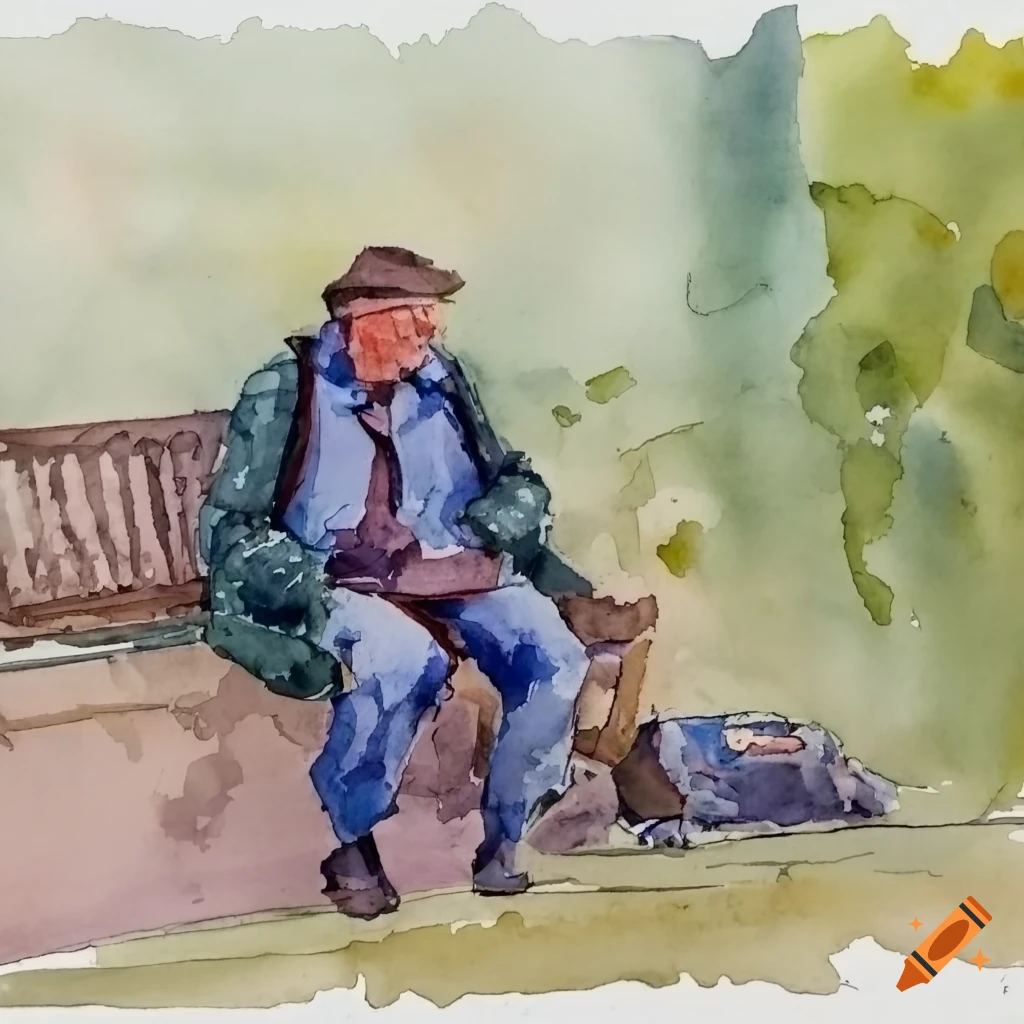watercolor painting of a person sitting outside