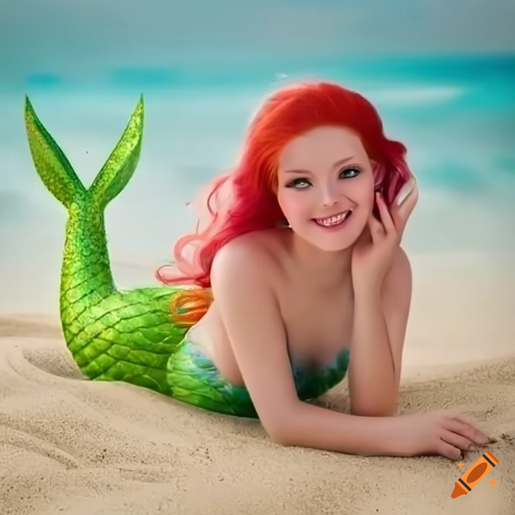 Sparkling Fantasy Mermaid Princess On The Beach