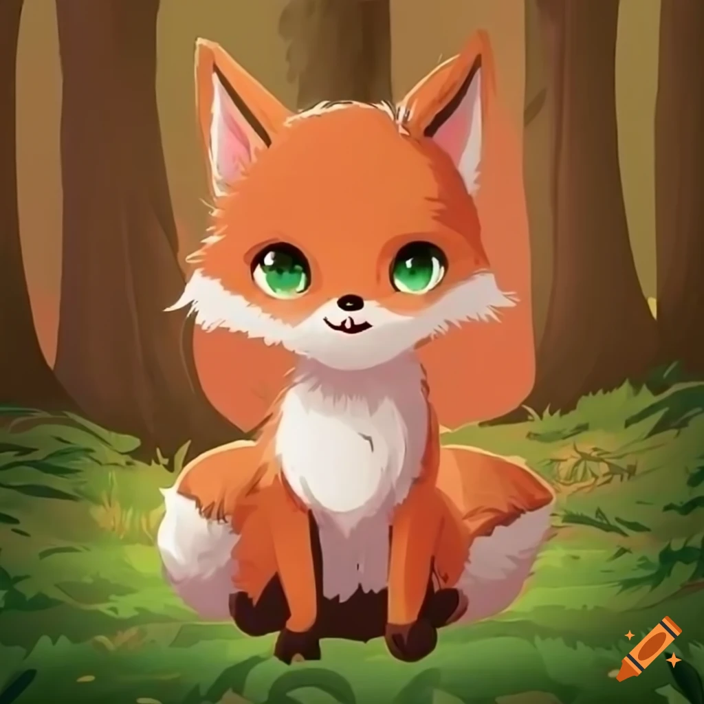 cute anime-style fox in the forest