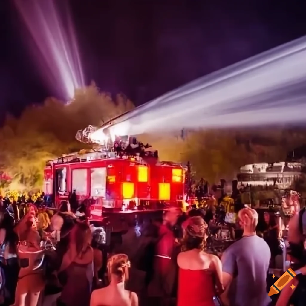 fire truck at a lively outdoor party