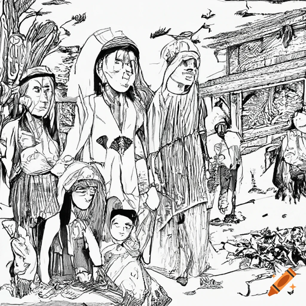sketch portraying harmony between settlers and indigenous people