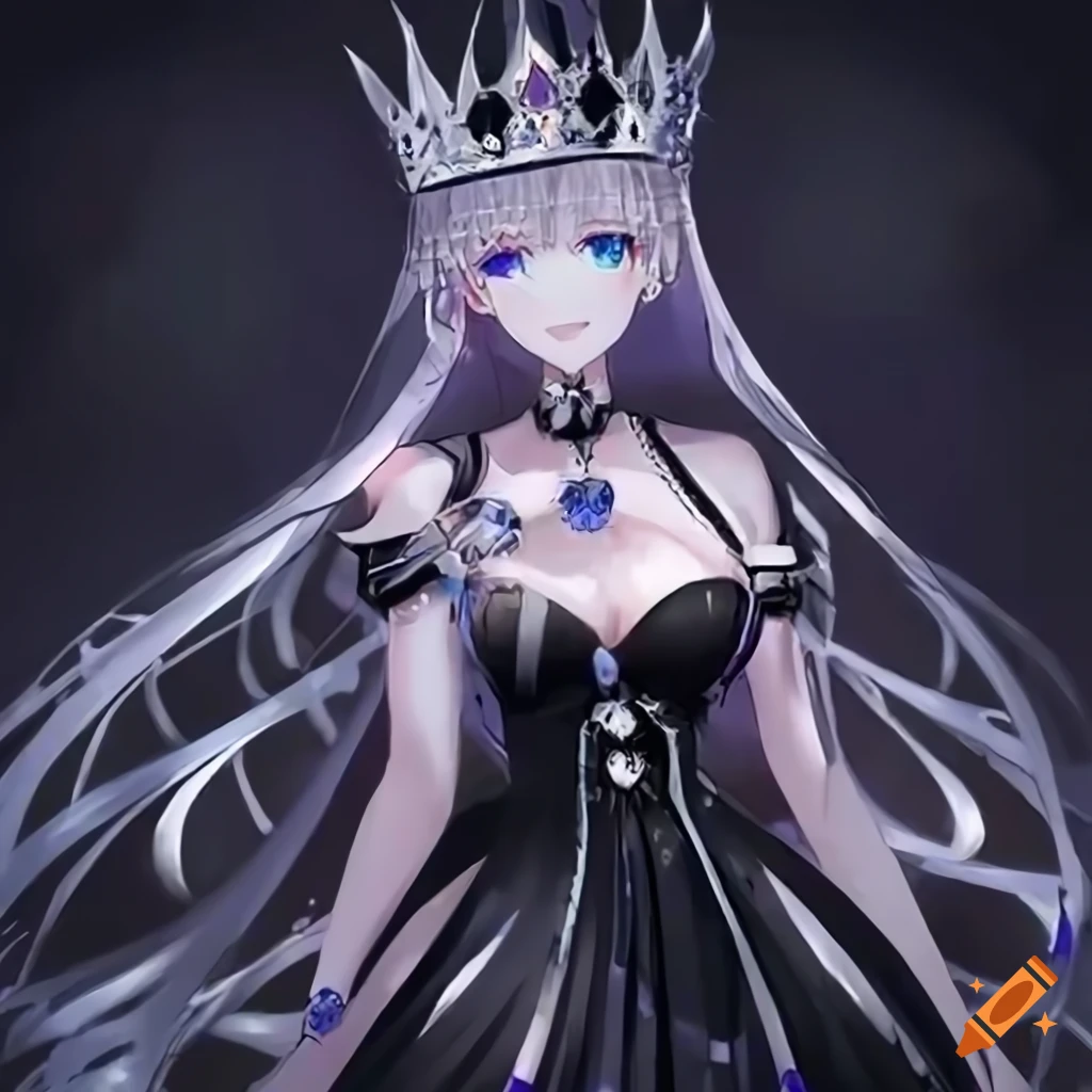 anime queen girl with silver diamond crown