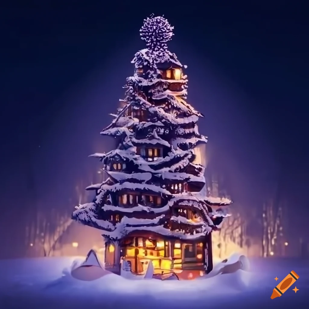 Christmas village with snow and lights on Craiyon