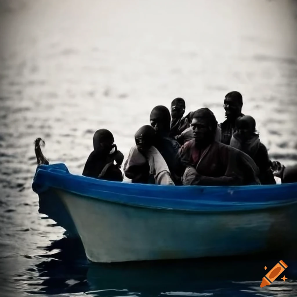 image of migrants crossing the sea on a small boat