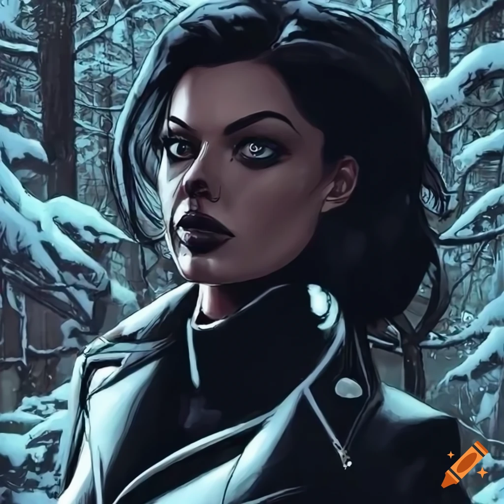 illustration of a strong woman in a snowy forest