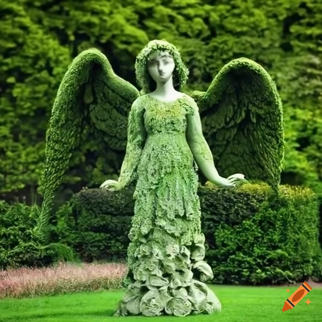 Topiary angel in a beautiful garden on Craiyon