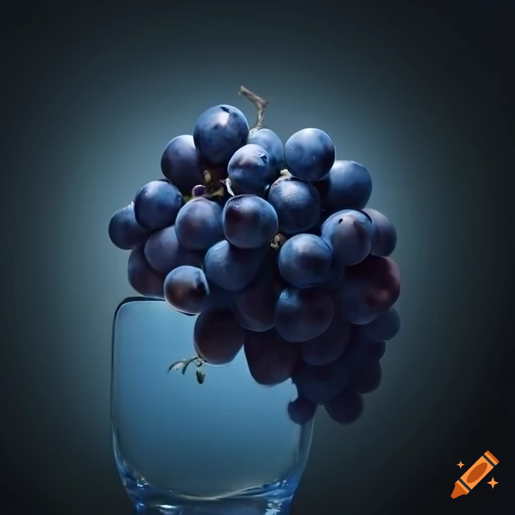 high-detailed still life with grapes and blue glass