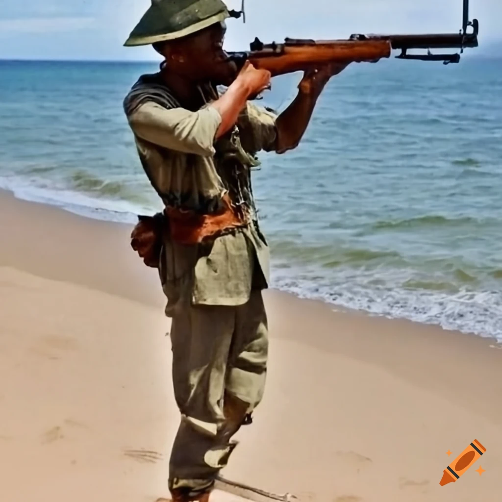 detailed illustration of a Costa Rican colonial soldier on a beach
