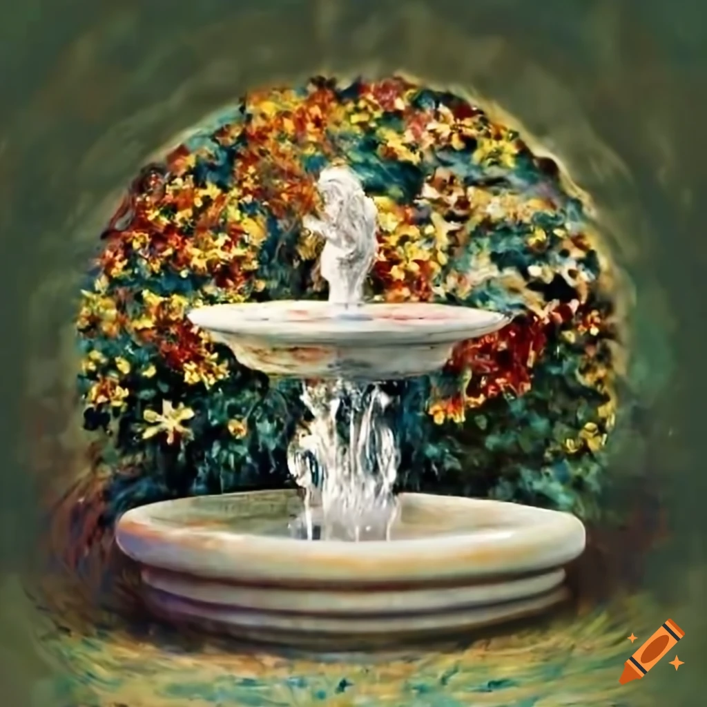 Renoir-style water fountain with flowers