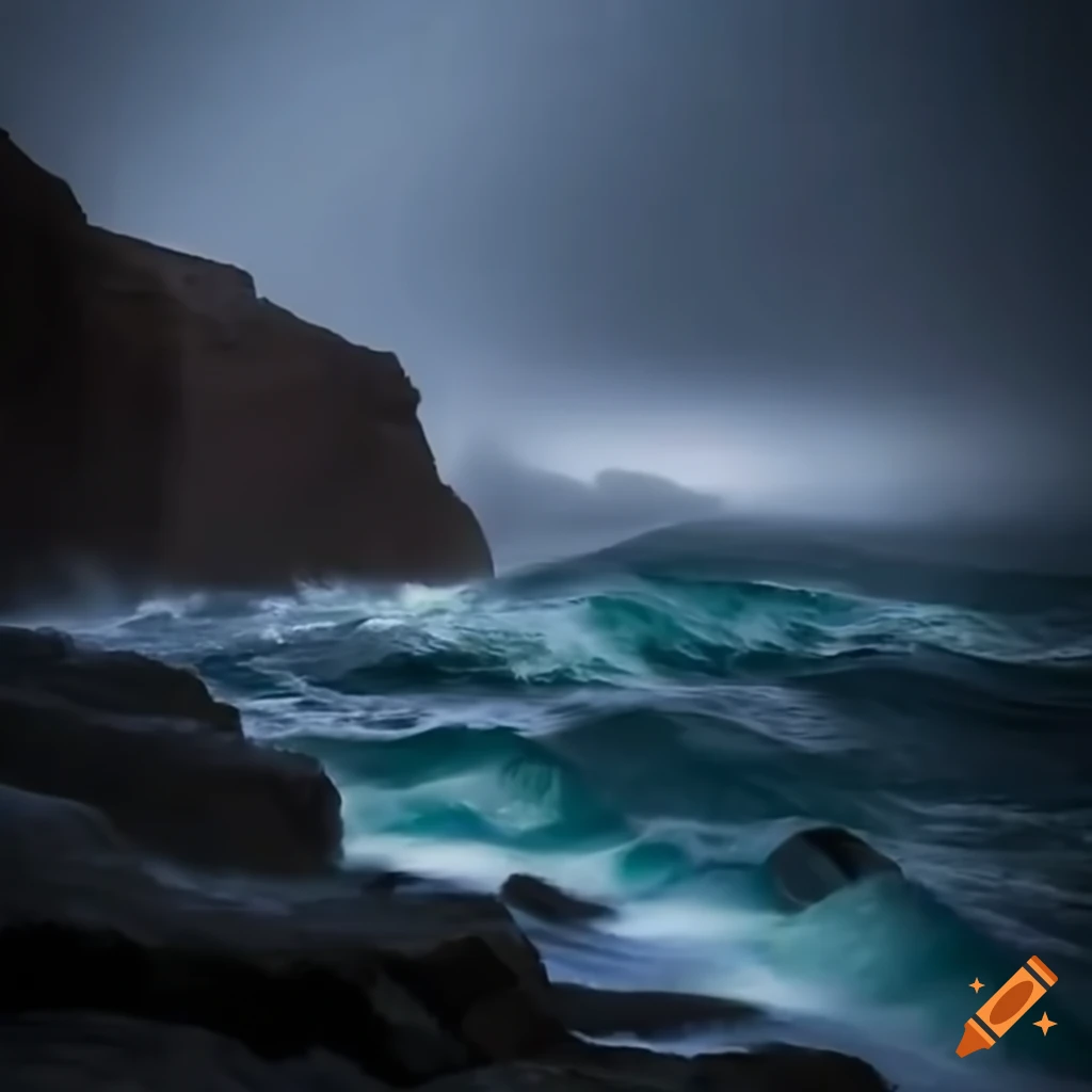 stormy waves crashing against cliffs