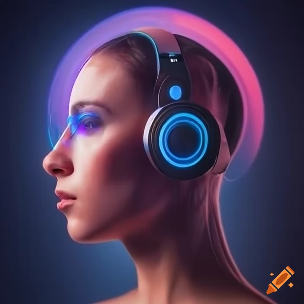 Futuristic headphones with hologram display