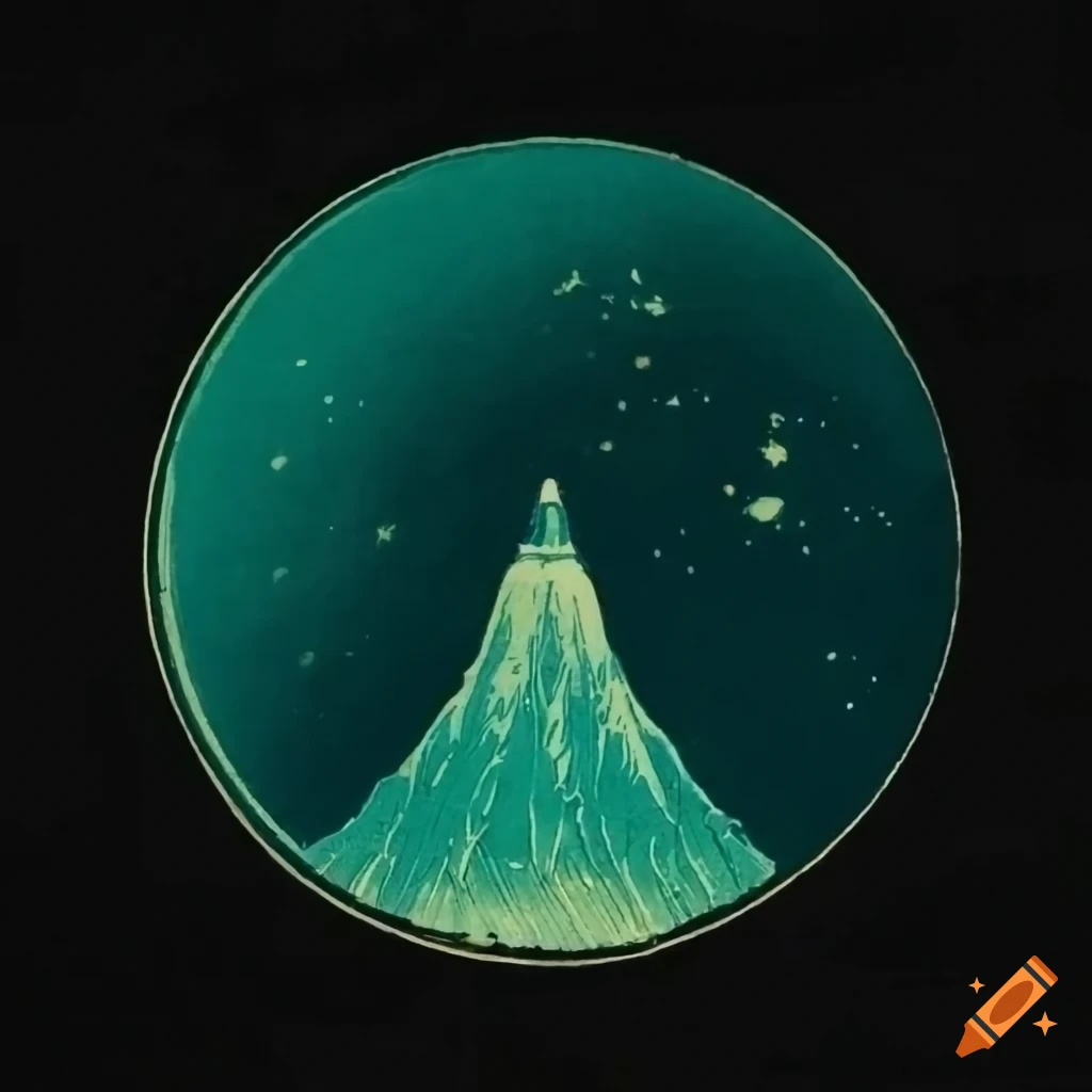ukiyo-e style depiction of Minas Morgul at night with green moon
