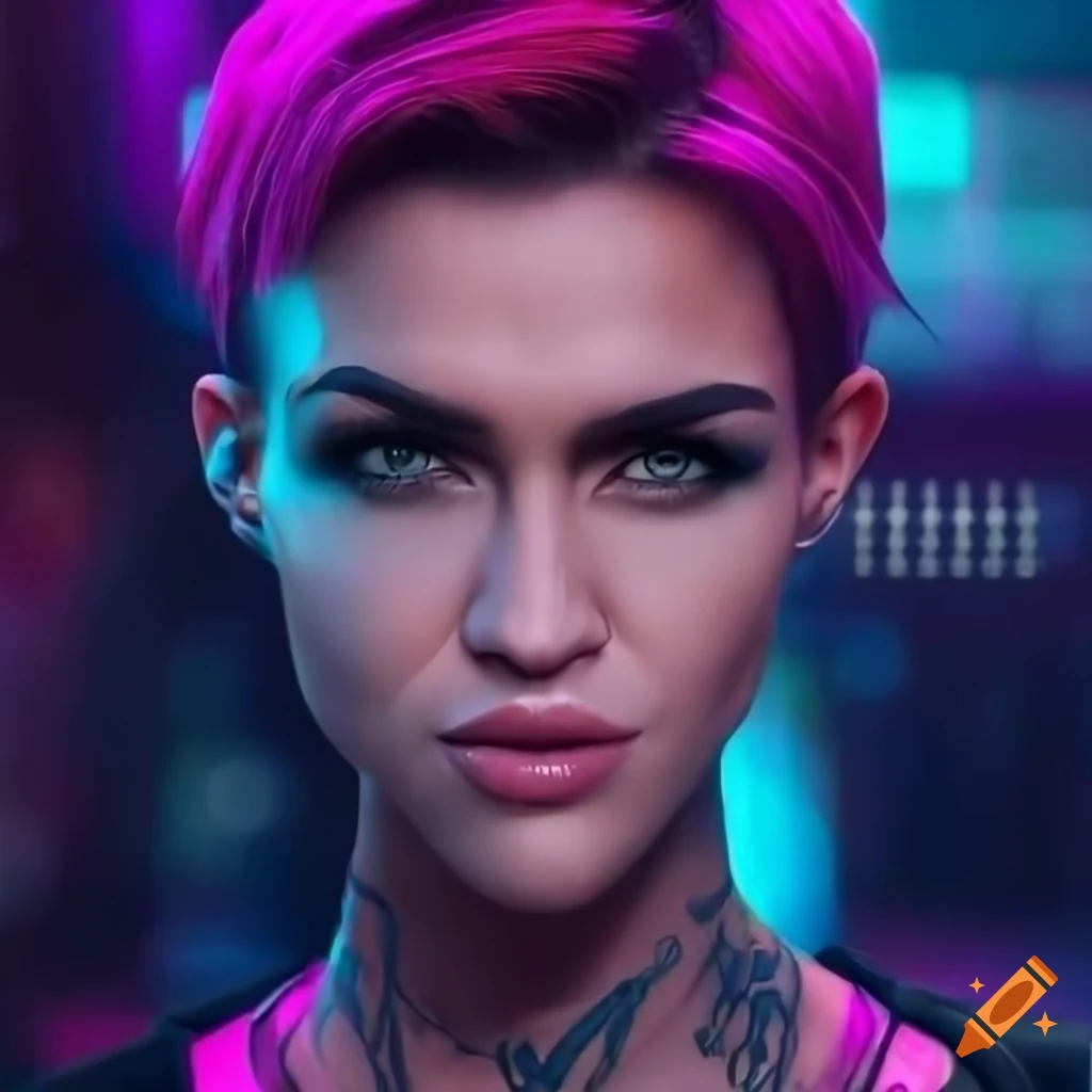 ultra realistic portrait of Ruby Rose in a Cyberpunk City