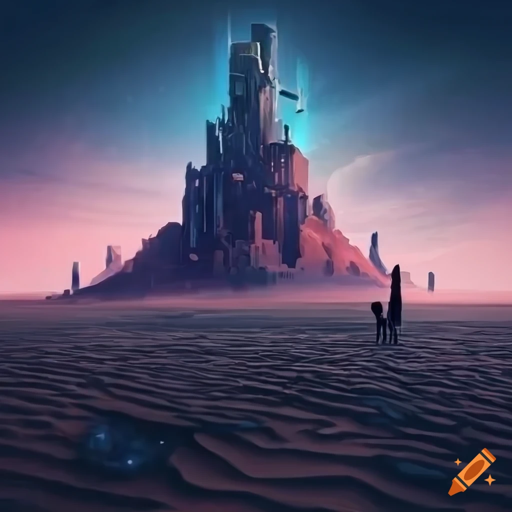 Epic Sci fi Digital Artwork Of A Group In A Barren Desert