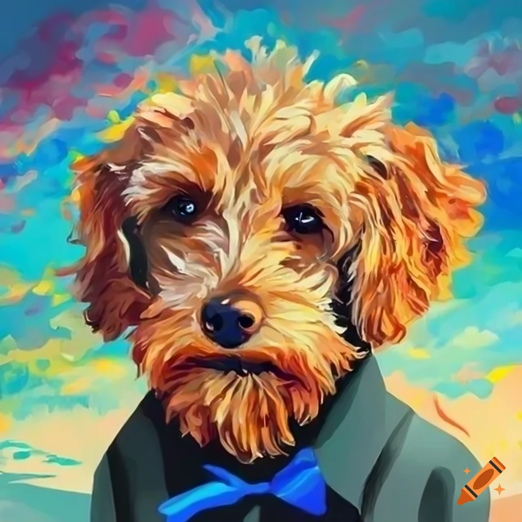Red goldendoodle with a vangogh style on craiyon