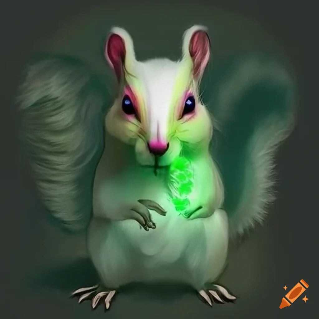 white squirrel wearing a green wizard costume for Halloween