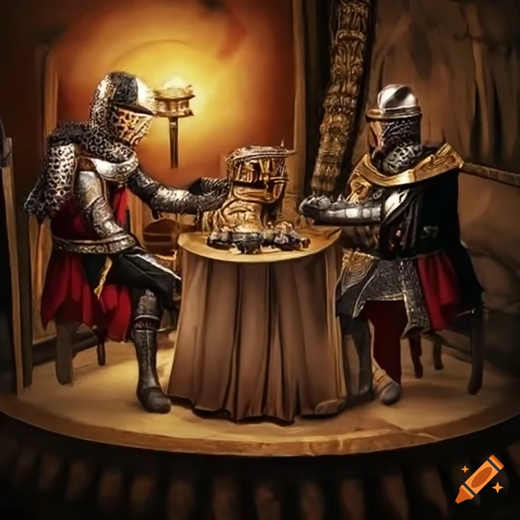 Knights sitting around a round table on Craiyon, image size:1024x1024