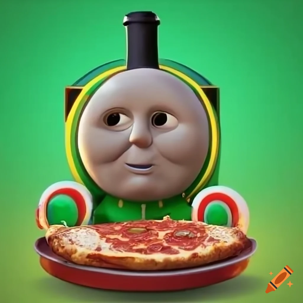 humorous image of Percy exploding and Gordon running out of a subway with a pizza