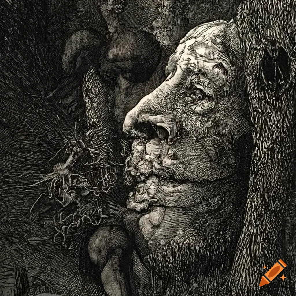surreal engraving of teenage boys made of flowers and mushrooms