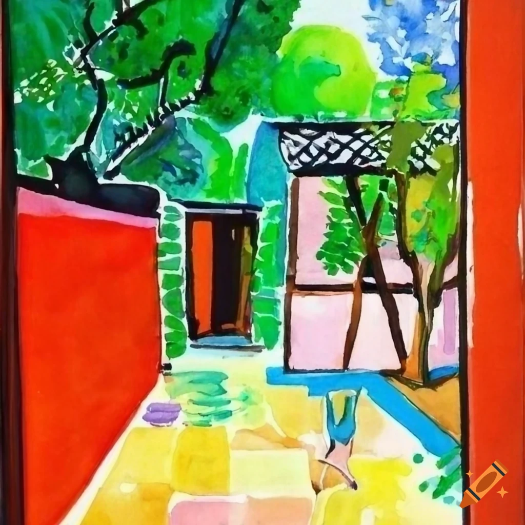Japanese style courtyard inspired by watercolor art