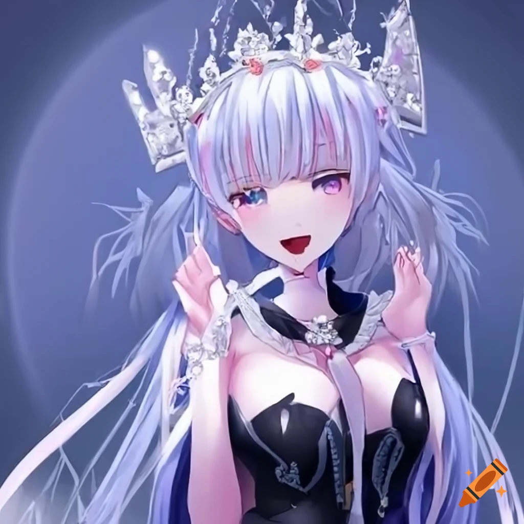 anime queen girl with silver diamond crown