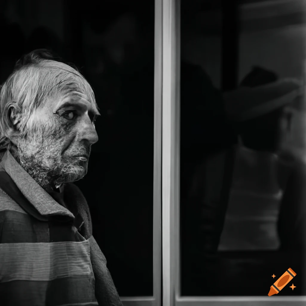 artistic portrait of a man turning in the queue