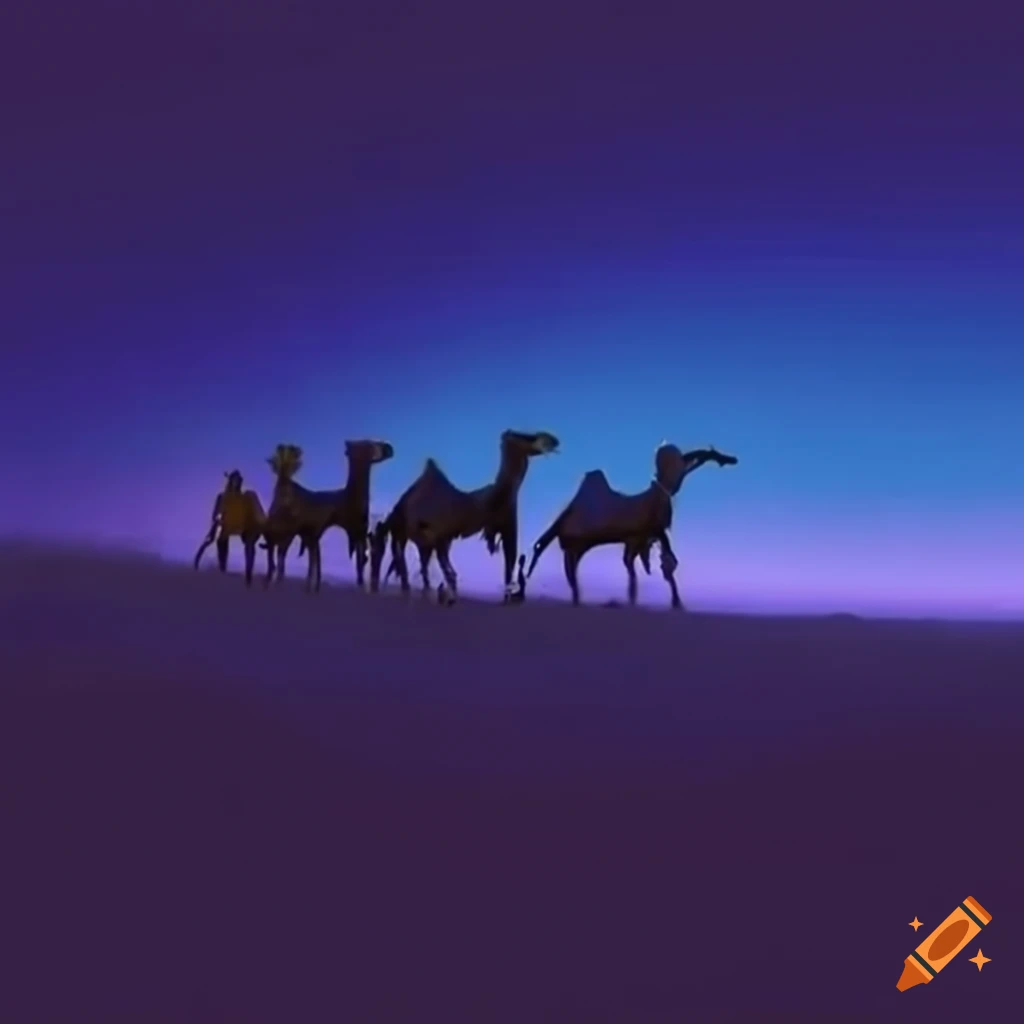 artistic depiction of gas-masked camel riders in grass steppes