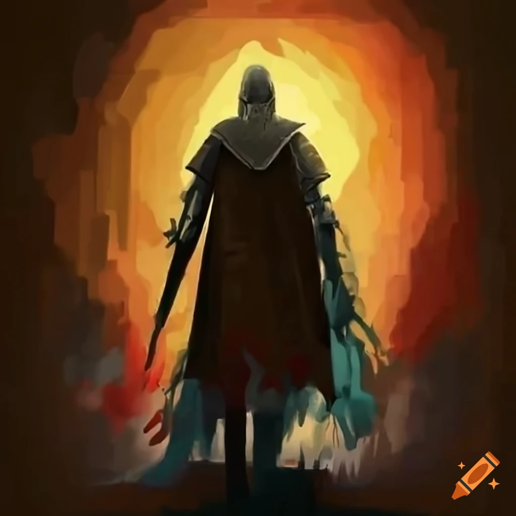 image of a knight walking away