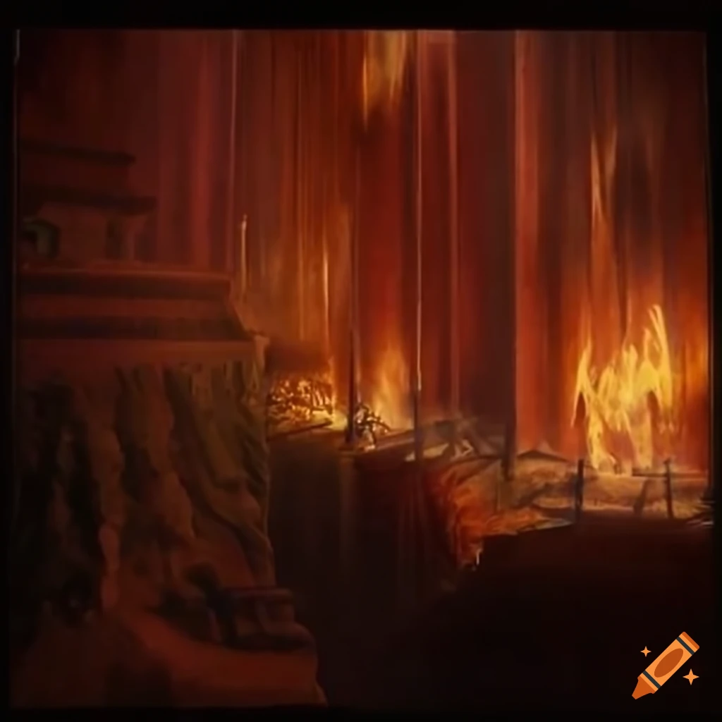 depiction of heaven gates opening with fire and wind descending