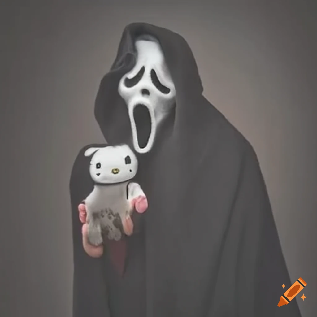 Ghostface holding a hello kitty plushie on Craiyon