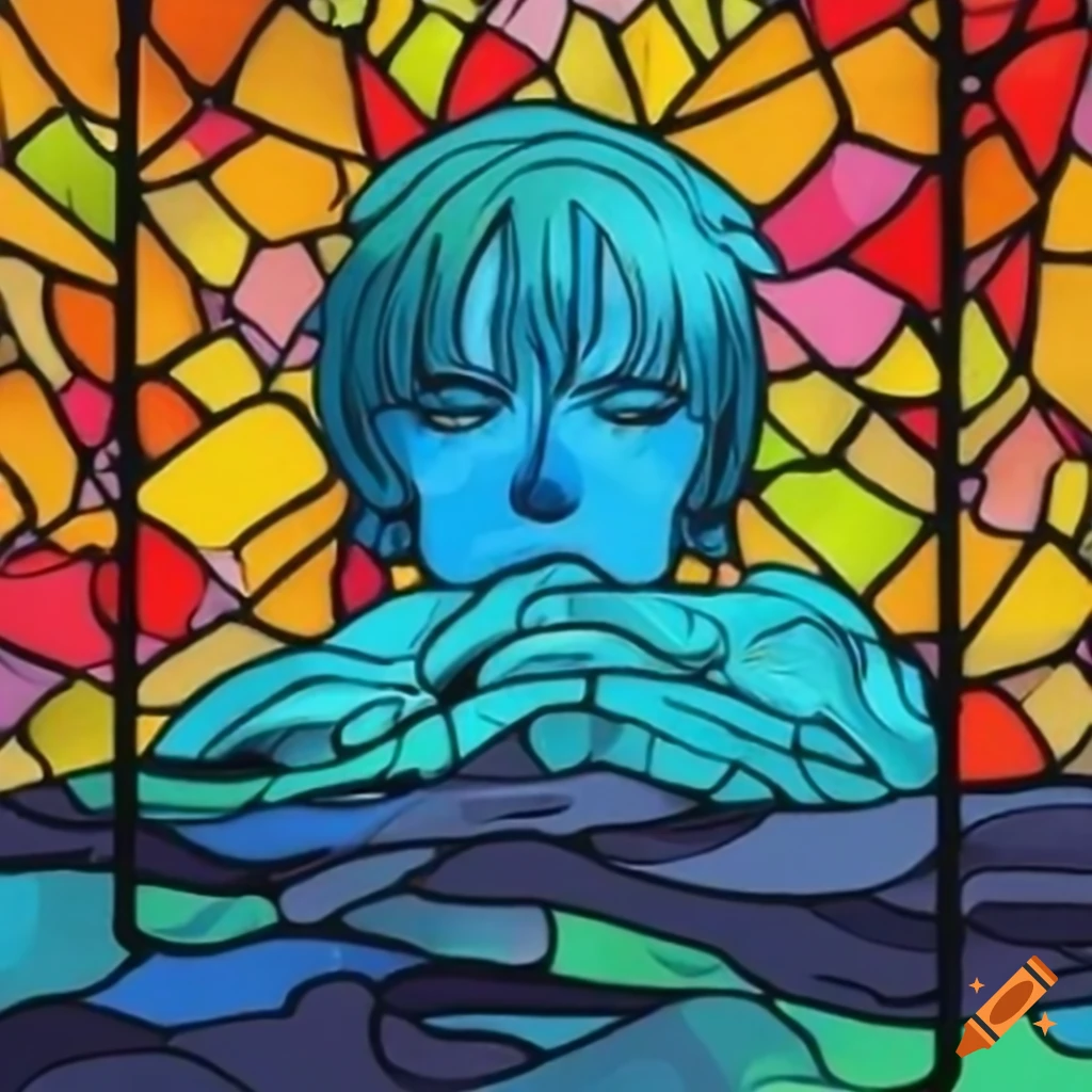 stained glass art of Casimir the Great surfing in Japan