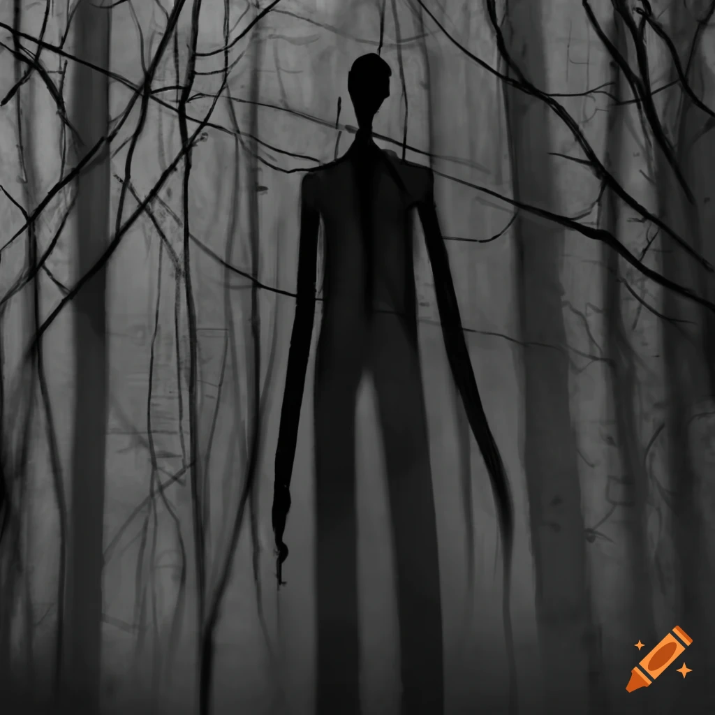 dark artwork of a shadowy figure in the woods