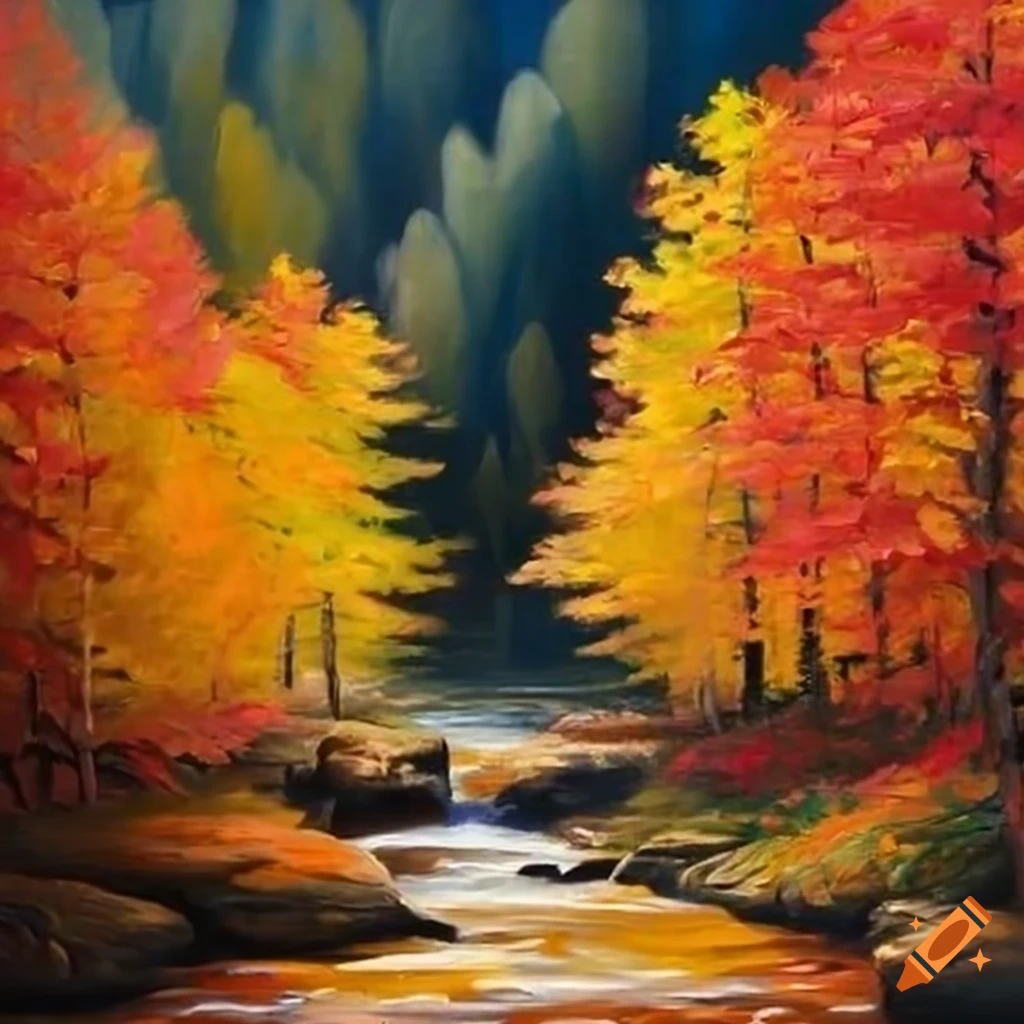 Realistic oil painting of autumn wilderness in the pacific northwest on ...