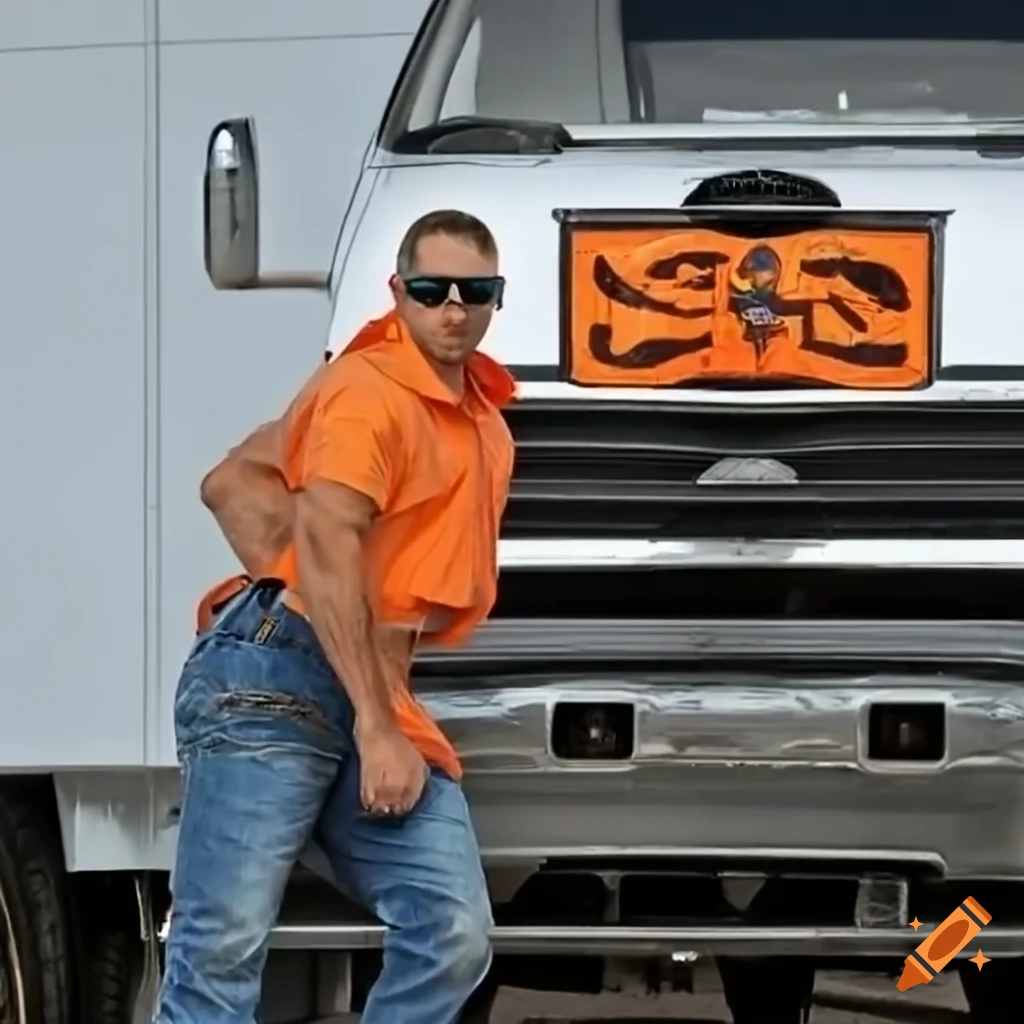 logo of a man in an orange safety shirt standing in front of a truck with a utility trailer