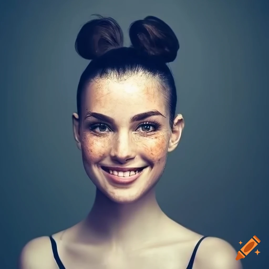 Portrait of a beautiful young woman with freckles and dark hair on Craiyon
