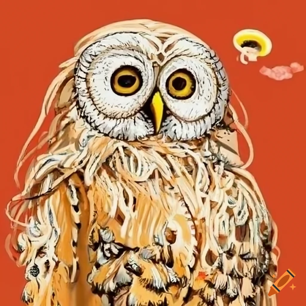 artistic representation of an owl made with spaghetti